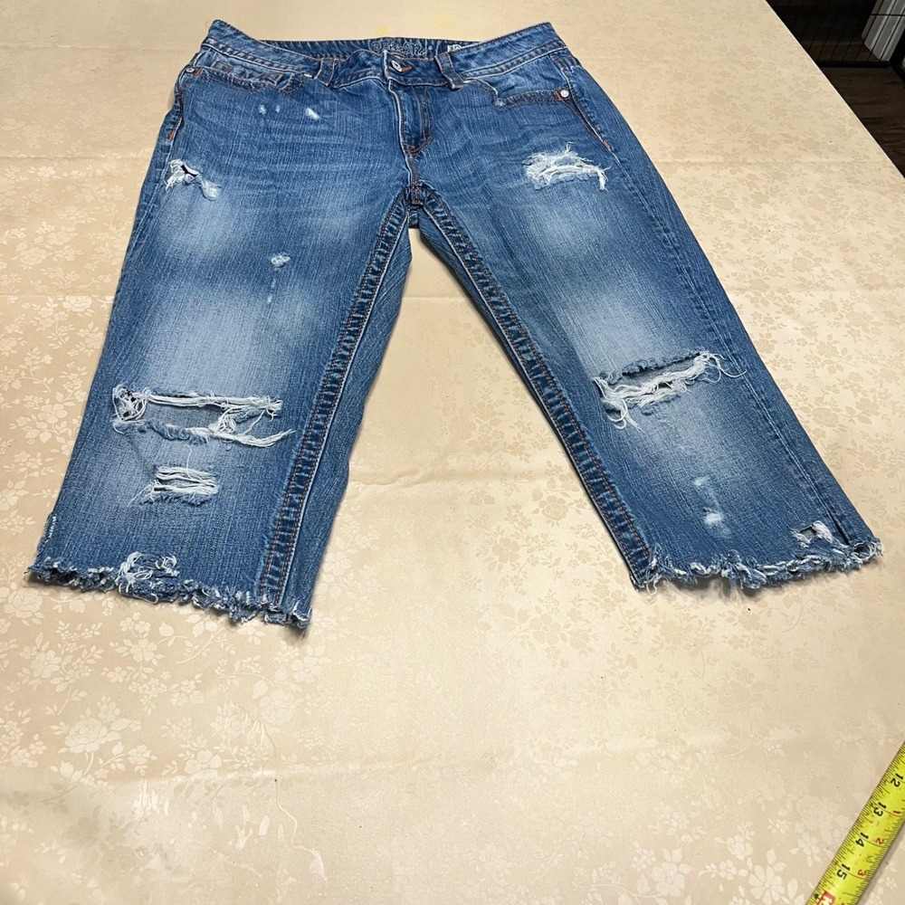 Miss Me Boyfriend Ankle Distressed Jeans Size 30 Medium Wash Raw Hem JB5151A269